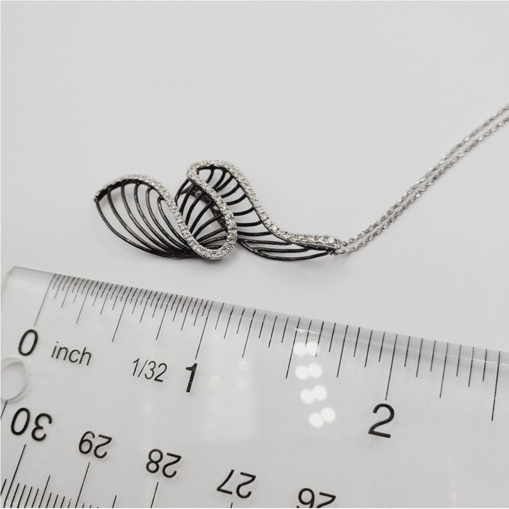 14k Solid White / Black Gold Genuine Round Diamond Swirl Pendant Necklace - Picture 9 of 10